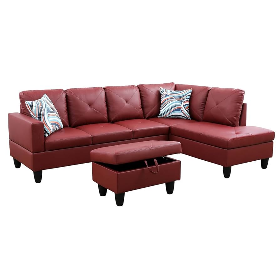 2人掛け・3人掛けソファ Stylish Red Leather Sectional Sofa Amazon.com: LGQLJPLQQ Red Faux Leather 3-Piece Couch Living